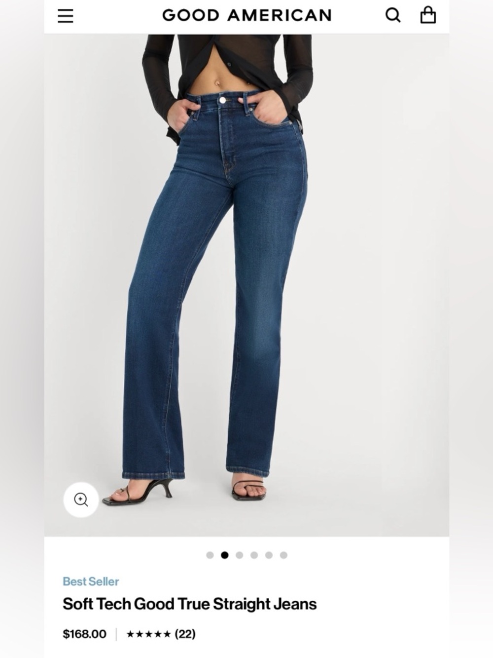 Good American Dark Blue Straight-Leg Jeans - Picture 2 of 4